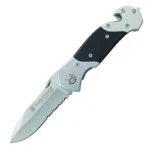 Smith & Wesson First Responder folding knife, open with silver serrated blade and black grip