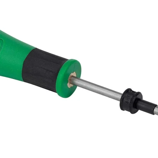 RCBS Flash Hole Deburring Tool, silver shaft with green and black screwdriver-style handle