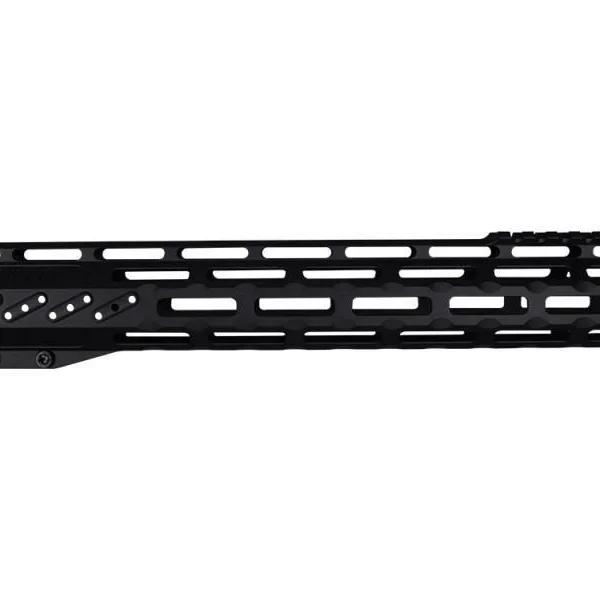 Fostech Mach-2 Lite rail in graphite black, left side view with elongated ventilation slots