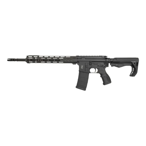 Fostech Tech-15 Stryker Rifle, left-side view in black with magazine, long rail and angled stock