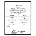 FRANKFORD RFL/PSTL RELOAD LABEL100PK white reloader label, front view with printed entry fields