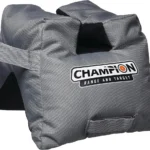 Champion FRONT V-BAG gray front view with black top cradle, logo patch and carry straps
