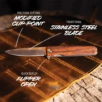 Outdoor Edge Peleus Folding Knife 3-3/10" Clip Point Blade Wood - alternate view 2