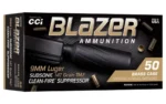 CCI Blazer Brass Clean-Fire Suppressor Handgun Ammunition 9mm Luger 147gr TMJ 900 fps 50/ct - alternate view 2
