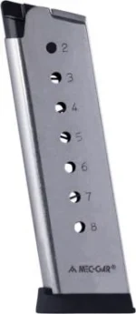 Mec-Gar Usa Inc Mec-Gar 1911 Govt Handgun Magazine with Plastic Removable Buttplate & Follower .45 ACP HT Stainless Steel