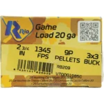 Rio Outdoors Corp Rio Royal Buck 20ga 2-3/4" 9 plts #1 1345 fps 25/ct - alternate view 3