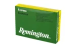 Remington REM EXP, green and yellow ammunition box in angled front view