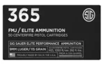 Sig Sauer Sig Elite Performance 365 Handgun Ammunition 9mm Luger 115gr FMJ 1050 fps 50/ct - alternate view 5