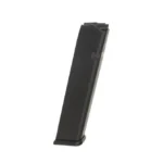 PROMAG Fits GLOCK 17/19/26 magazine, black polymer extended body in angled side view
