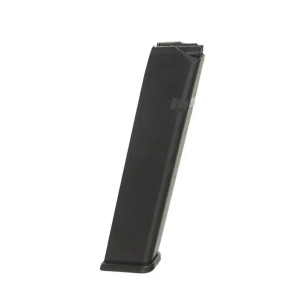 PROMAG Fits GLOCK 17/19/26 magazine, black polymer extended body in angled side view