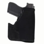 Galco Pocket Protector Holster for Glock 43, black holster holding a handgun, left side view