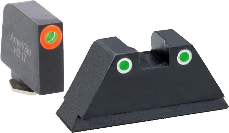 glock-suppressor-height-sights-tall-optic-co-witness-primary Ameriglo Green Tritium Round Outline sights, black set with green and orange inserts
