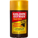 Wildlife Research Center Golden Estrus Scent Stick, front view with yellow cap and label