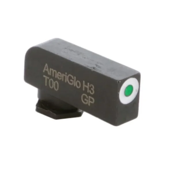 Ameriglo Green Tritium White Outline Stock Front, black angled view with green-centered white dot