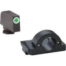 Ameriglo Green Tritium Outline White sights, black front and rear set with green dots, angled view