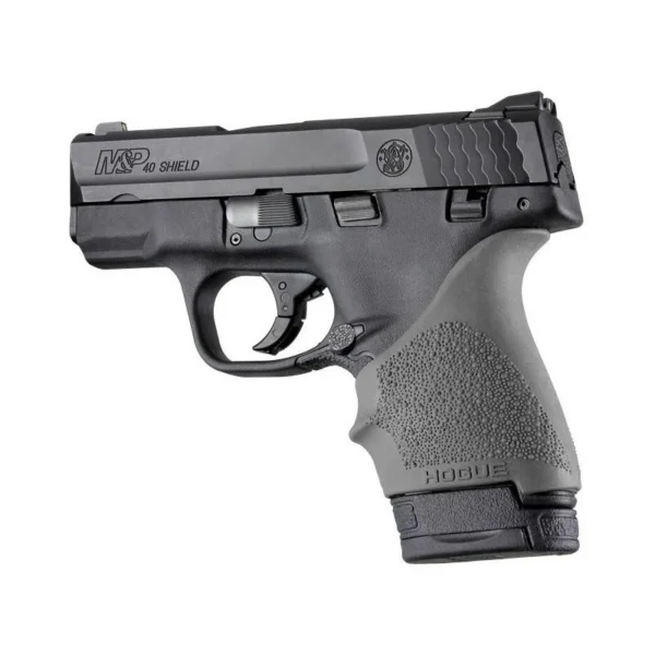 Hogue HandAll Beavertail grip sleeve, slate gray on handgun in left-side view