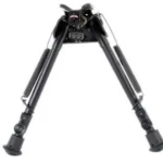 Harris Bipods Model L Low, black front view with extended spring-loaded legs