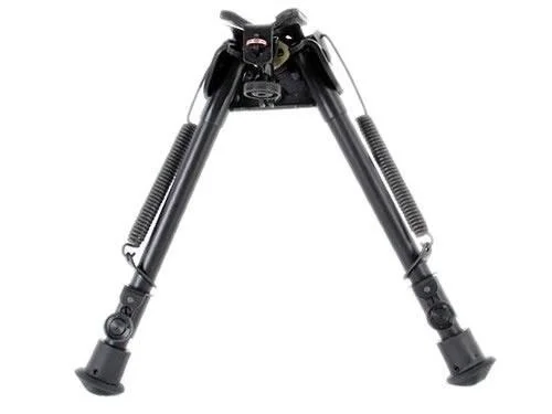 harris-l-model-bipod-9-13-low-hinged-base-primary Harris Bipods Model L Low, black front view with extended spring-loaded legs