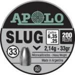 Hatsan Apolo Slug Air Rifle Pellets round black tin label with slug pellet graphic