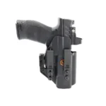 Henry Holsters Cipher AIWB/IWB Holster, black front view with handgun inserted and belt clips