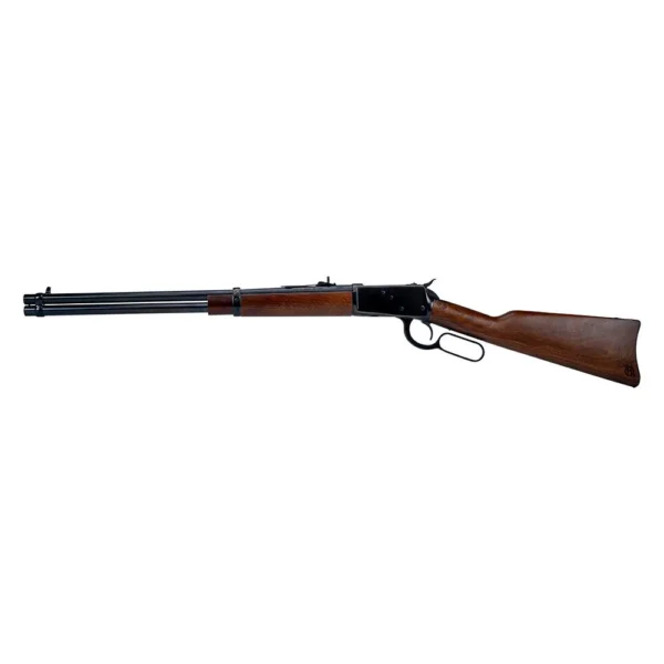Heritage R92 side view with black barrel, brown wood stock and large-loop lever
