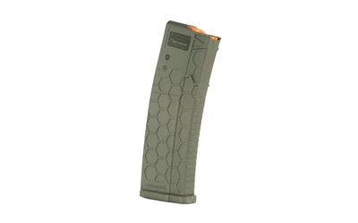 HEXMAG SERIES 2 olive drab green curved magazine, angled side view with hexagonal texture