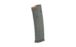 HEXMAG SERIES 2 gray curved magazine, angled side view with hexagonal texture and orange follower