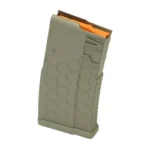 HEXMAG 10RD flat dark earth magazine, angled front view with hex pattern and orange follower