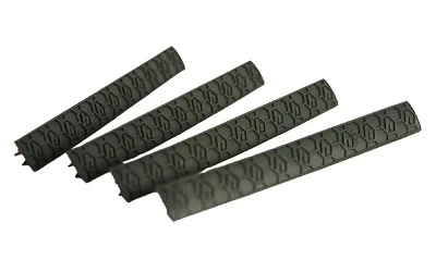 HEXMAG MLOK WDGELOK SLT CVR 4 PK BLK four black textured slot covers in angled top view