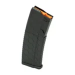 HEXMAG SERIES 2 black curved magazine, angled side view with hexagonal texture and orange follower