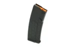 HEXMAG SERIES 2 black curved magazine, angled side view with hexagonal texture and orange follower