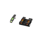 HIVIZ LiteWave H3, black front and rear sights with orange and green inserts, angled view