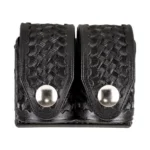 HKS Case DBL Basketweave, black front view with two woven-texture snap pouches
