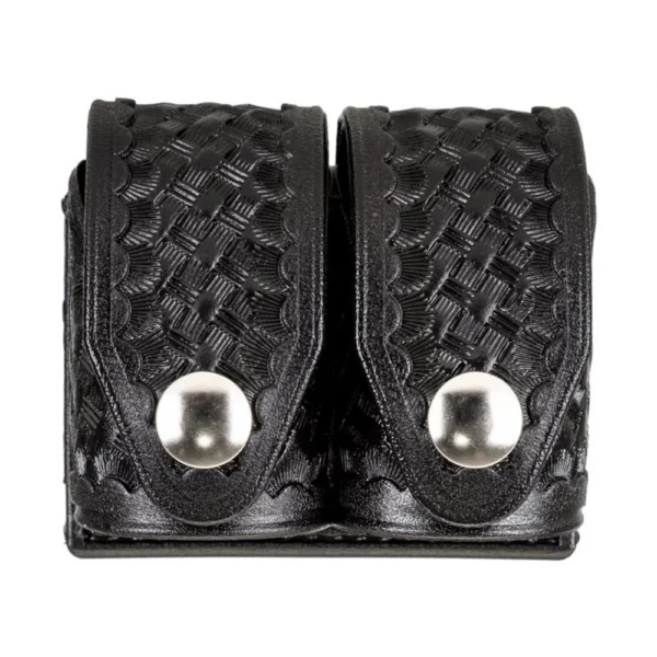 HKS Case DBL Basketweave, black front view with two woven-texture snap pouches