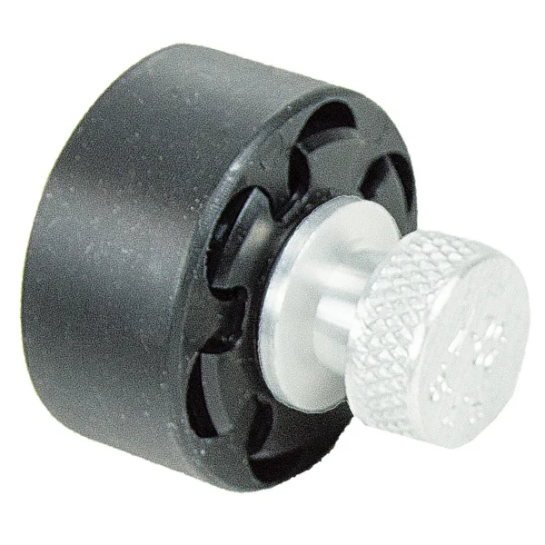 HKS M Series Speedloader, angled view of black round body with silver knurled knob