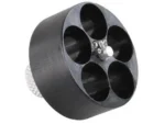 HKS M Series Speedloader black angled front view with five open chambers and silver knob