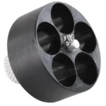 HKS M Series Speedloader black angled front view with five open chambers and silver knob