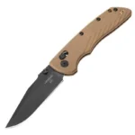 Hogue Deka Manual Folder Knife, open angled view with tan handle and black clip point blade