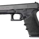 Hogue HandAll Beavertail Grip Sleeve Glock 17 Gen 1-2-5 Black, fitted on pistol grip, left view