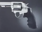 Hogue Taurus Medium and Large Frame Square Butt grips, black, installed on a silver revolver