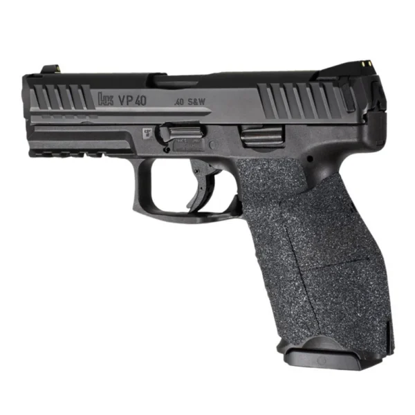 Hogue Wrapter H&K VP9 & VP40 adhesive grip, black heavy grit texture shown in side view