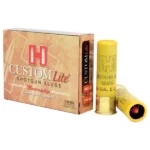 Hornady FTX Custom Lite Shotshells, box with two yellow shells, one showing a red slug