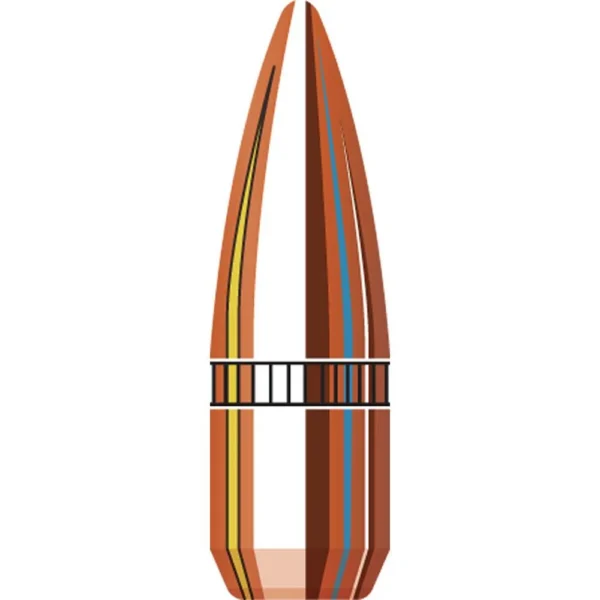 Hornady Traditional / FMJ Rifle Bullets cutaway view of copper bullet with cannelure
