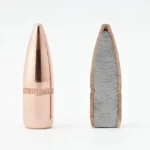 Hornady Traditional FMJ Rifle Bullets copper-coloured bullet and sectioned bullet, front view
