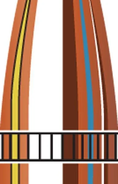 Hornady Traditional FMJ Rifle Bullets, cutaway graphic showing pointed copper-colored bullets