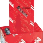 Hornady Lead Round Ball, red boxes with several gray round balls scattered in front