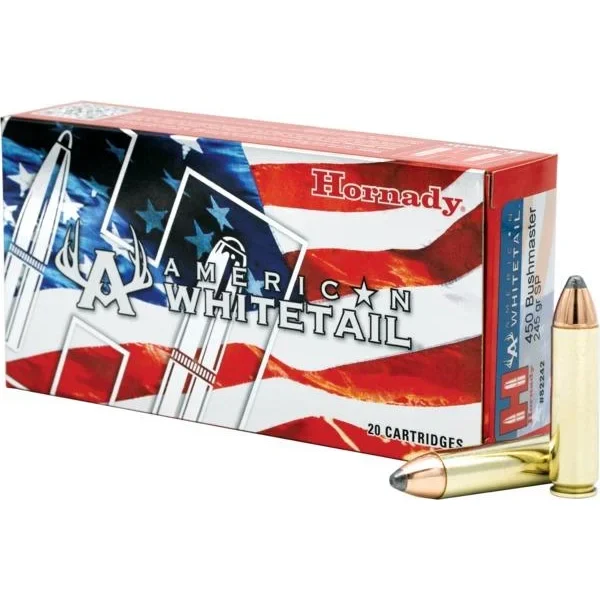 Hornady Mfg Hornady American Whitetail Rifle Ammunition .450 Bushmaster 245 gr Interlock SP 2200 fps 20/ct