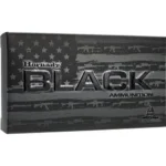 Hornady Black Rifle Ammunition, black front-facing box with flag and rifle graphics
