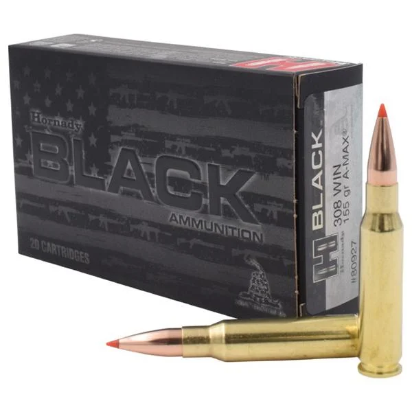 Hornady Mfg Hornady Black Rifle Ammunition .308 Win 155 gr A-MAX 2855 fps 20/ct