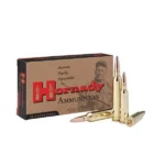 Hornady HRNDY 250 SAVAGE ammunition, box with three upright cartridges and loose bullets